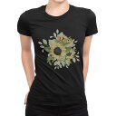 tシャツ レディース 半袖 ブラック 黒 デザイン M L Tシャツ ティーシャツ T shirt 020053 ひまわり 向日葵 夏