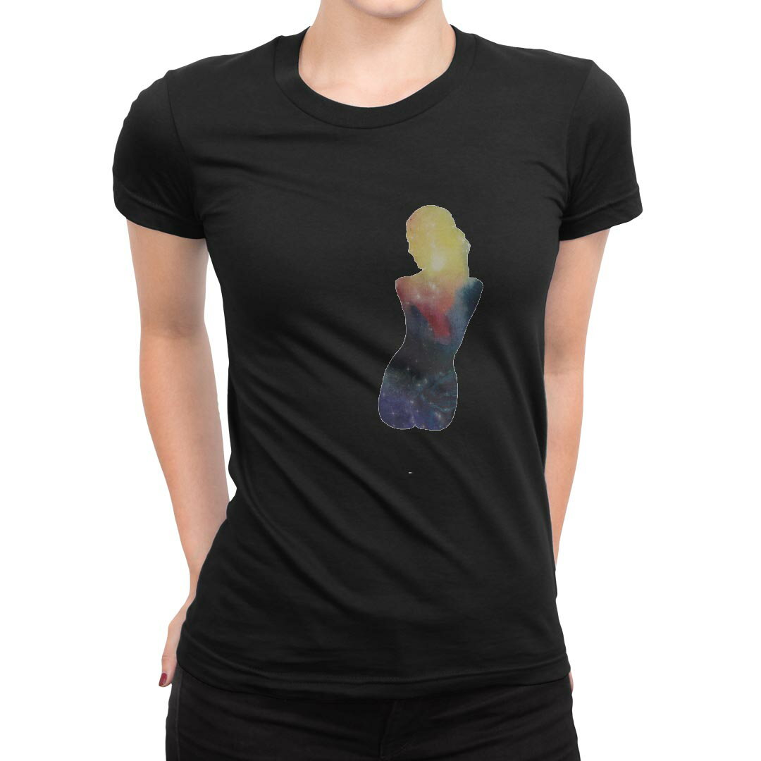 tシャツ レディース 半袖 ブラック 黒 デザイン M L Tシャツ ティーシャツ T shirt 020062 宇宙 惑星 シルエット