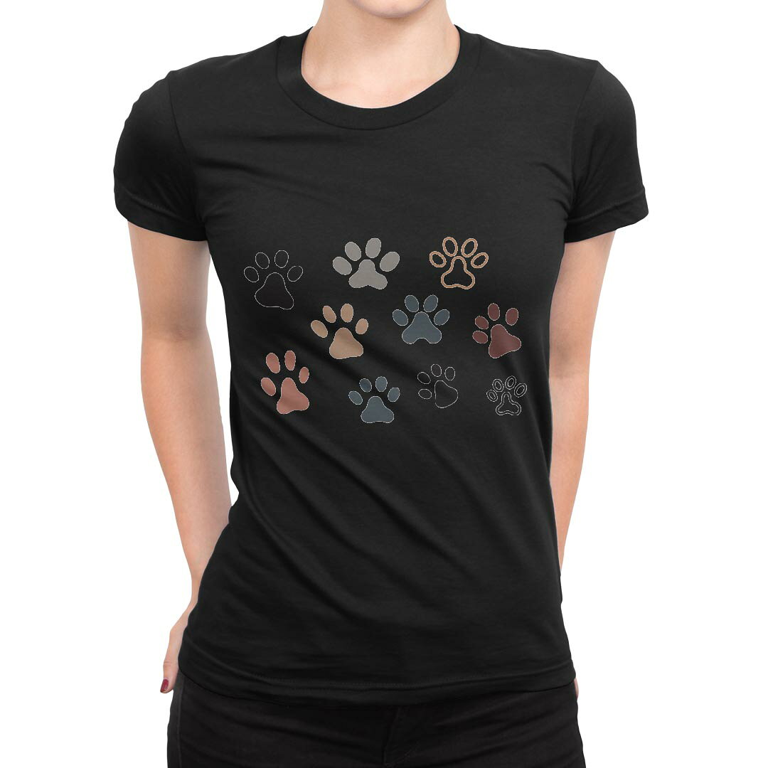 tシャツ レディース 半袖 ブラック 黒 デザイン M L Tシャツ ティーシャツ T shirt 022656 肉球 足跡 kabekore-11278873 kabeコレ パッケージ画像