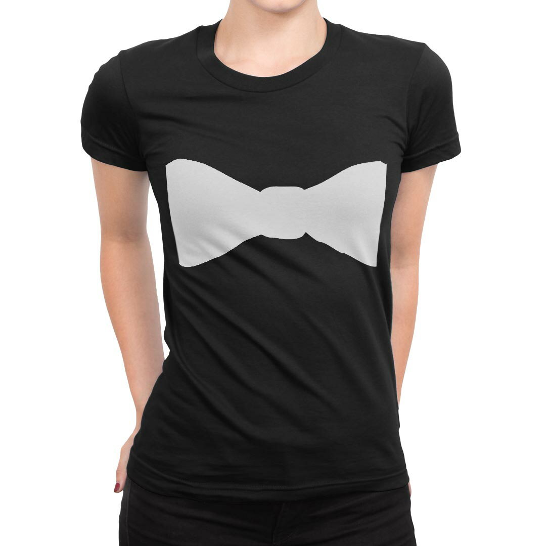 tシャツ レディース 半袖 ブラック 黒 デザイン M L Tシャツ ティーシャツ T shirt 026162 リボン 蝶ネクタイ