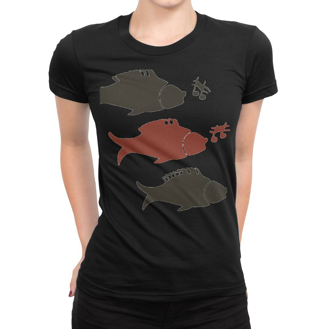 tシャツ レディース 半袖 ブラック 黒 デザイン M L Tシャツ ティーシャツ T shirt 026197 魚　音符　音楽