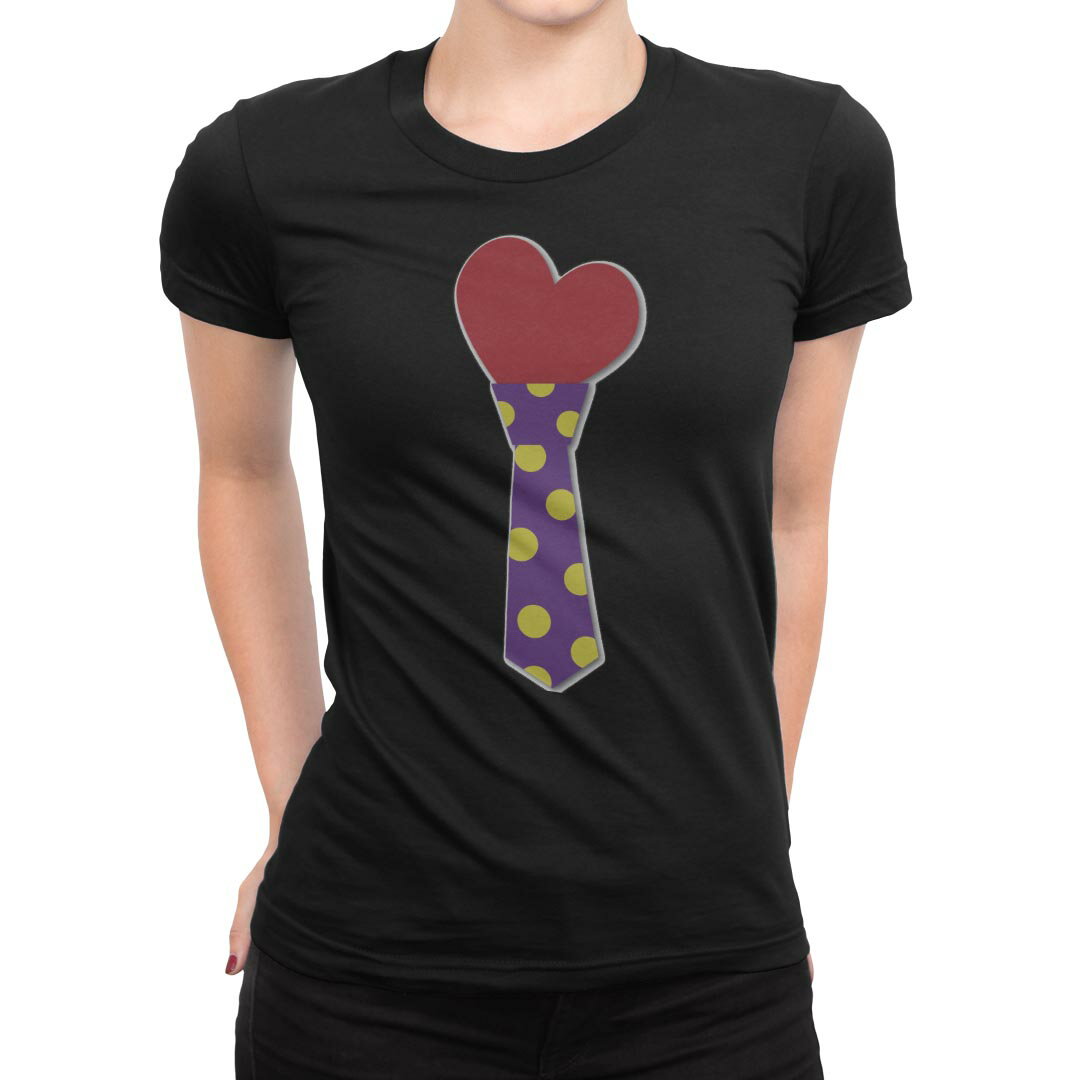 tシャツ レディース 半袖 ブラック 黒 デザイン M L Tシャツ ティーシャツ T shirt 026209 ネクタイ ハート ドット