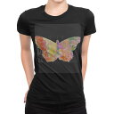 tシャツ レディース 半袖 ブラック 黒 デザイン M L Tシャツ ティーシャツ T shirt 026258 蝶々 カラフル 絵具