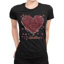 tシャツ レディース 半袖 ブラック 黒 デザイン S M L XL Tシャツ ティーシャツ T shirt 031562 バレンタイン ハート 花