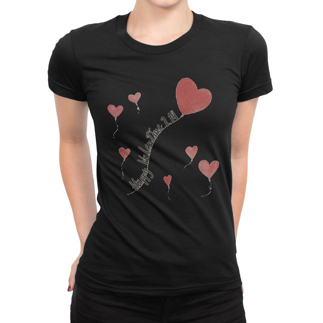 tシャツ レディース 半袖 ブラック 黒 デザイン S M L XL Tシャツ ティーシャツ T shirt 031566 バレンタイン ハート 2.14