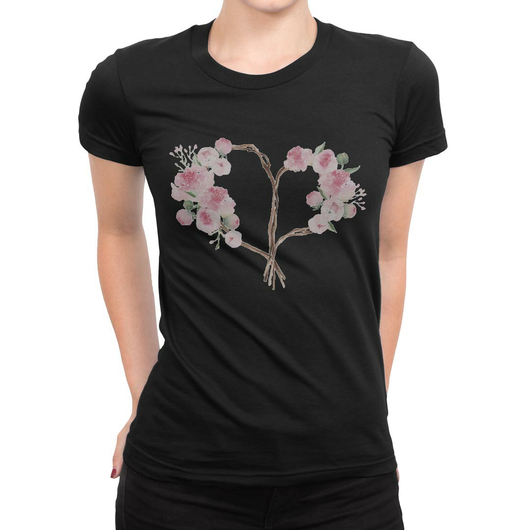 tシャツ レディース 半袖 ブラック 黒 デザイン S M L XL Tシャツ ティーシャツ T shirt 031703 花 薔薇 ハート