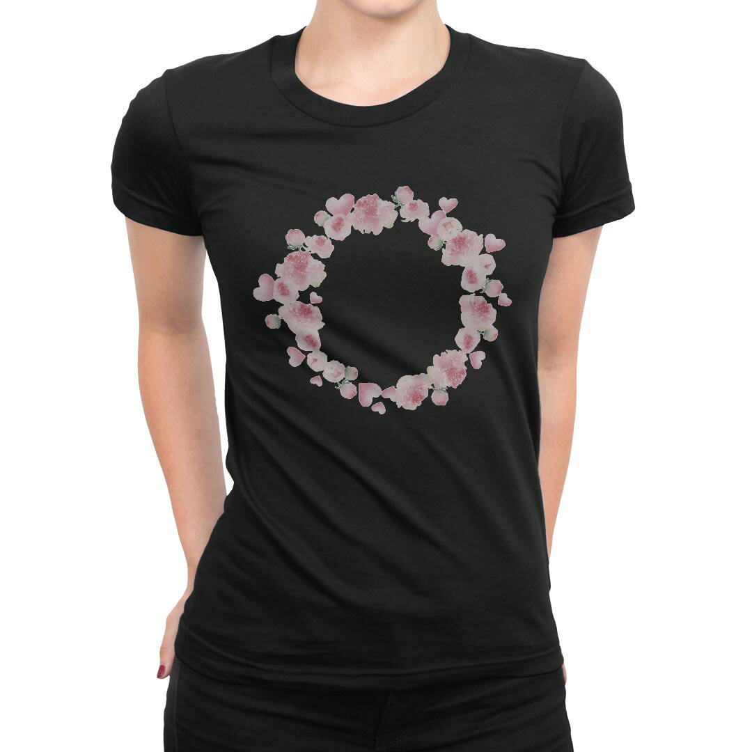 tシャツ レディース 半袖 ブラック 黒 デザイン S M L XL Tシャツ ティーシャツ T shirt 031705 花 ハート 円