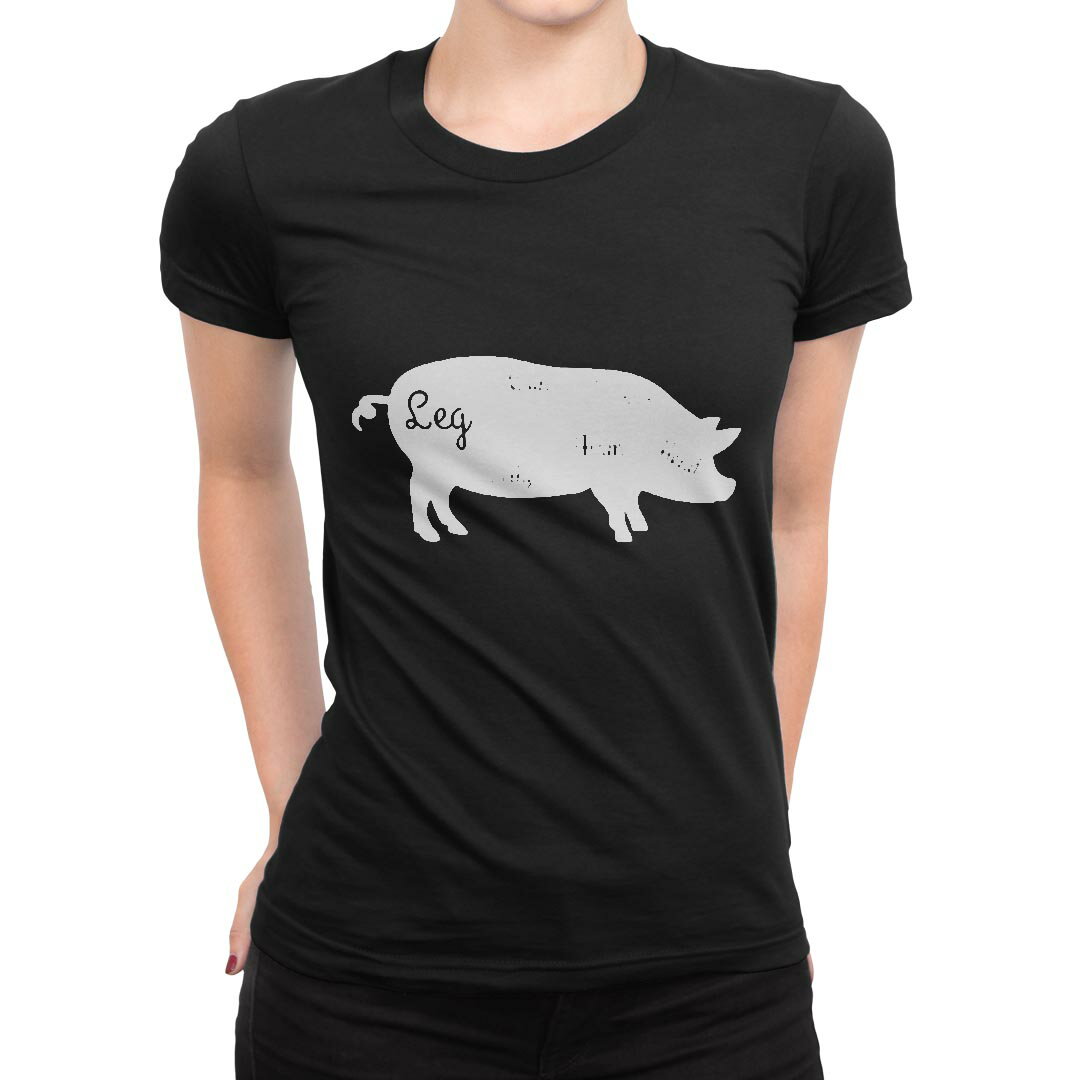 tシャツ レディース 半袖 ブラック 黒 デザイン S M L XL Tシャツ ティーシャツ T shirt 031913 豚 肉 ..