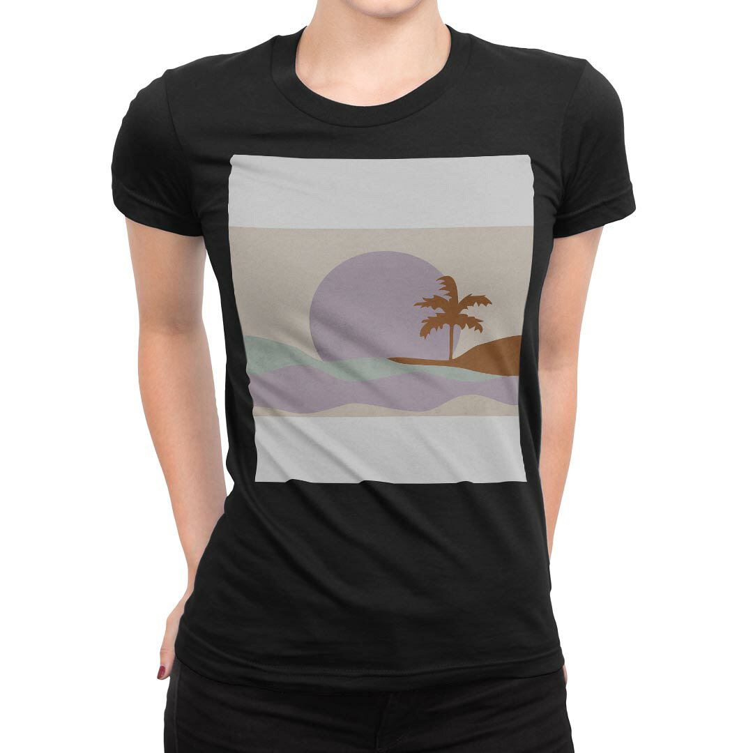 tシャツ レディース 半袖 ブラック 黒 デザイン S M L XL Tシャツ ティーシャツ T shirt 032152 波 サンセット