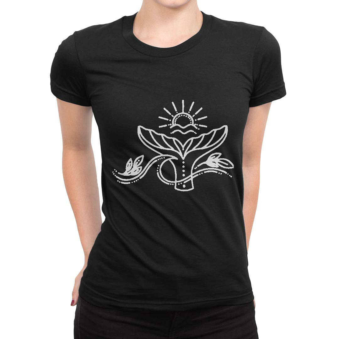 tシャツ レディース 半袖 ブラック 黒 デザイン S M L XL Tシャツ ティーシャツ T shirt 032180 クジラ サンセット kabekore-11010787 kabeコレ パッケージ画像