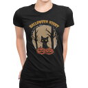 tシャツ レディース 半袖 ブラック 黒 デザイン M L Tシャツ ティーシャツ T shirt 032673 かぼちゃ 猫