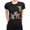tシャツ レディース 半袖 ブラック 黒 デザイン M L Tシャツ ティーシャツ T shirt 004482 バンビ キャラクター