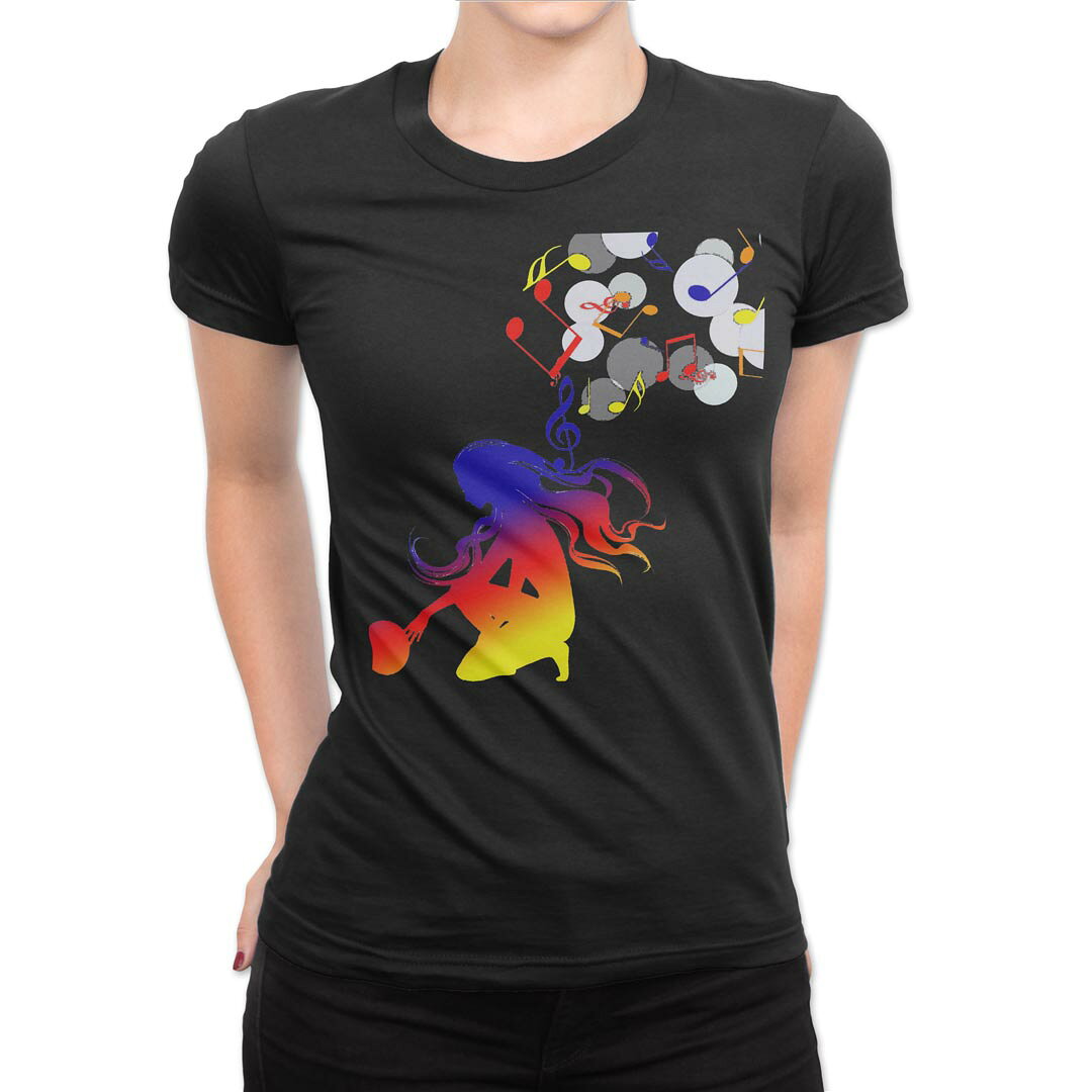 tシャツ レディース 半袖 ブラック 黒 デザイン M L Tシャツ ティーシャツ T shirt 004574 音楽　イラスト　カラフル kabekore-11281039 kabeコレ パッケージ画像