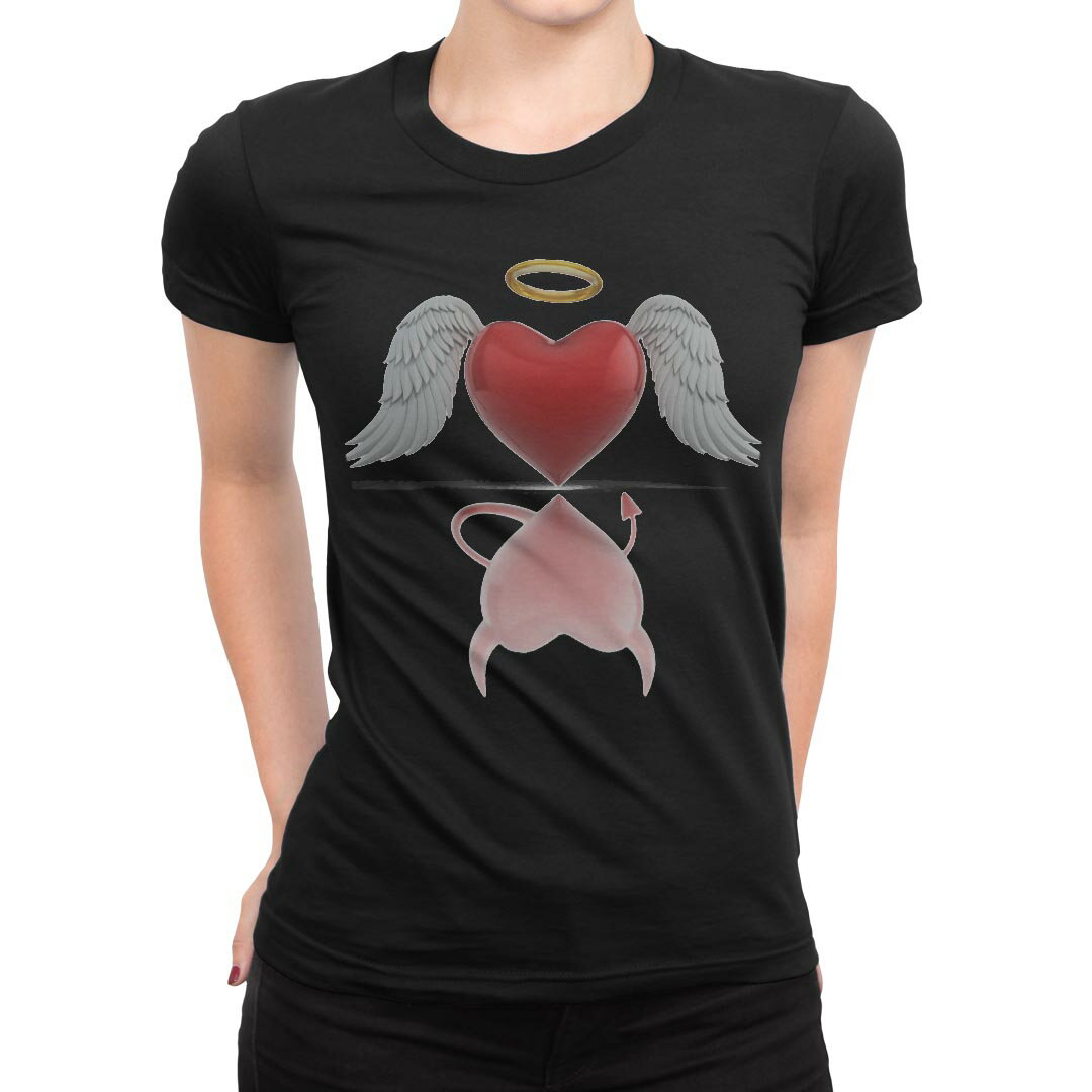tシャツ レディース 半袖 ブラック 黒 デザイン M L Tシャツ ティーシャツ T shirt 005670 ハート 天使 悪魔