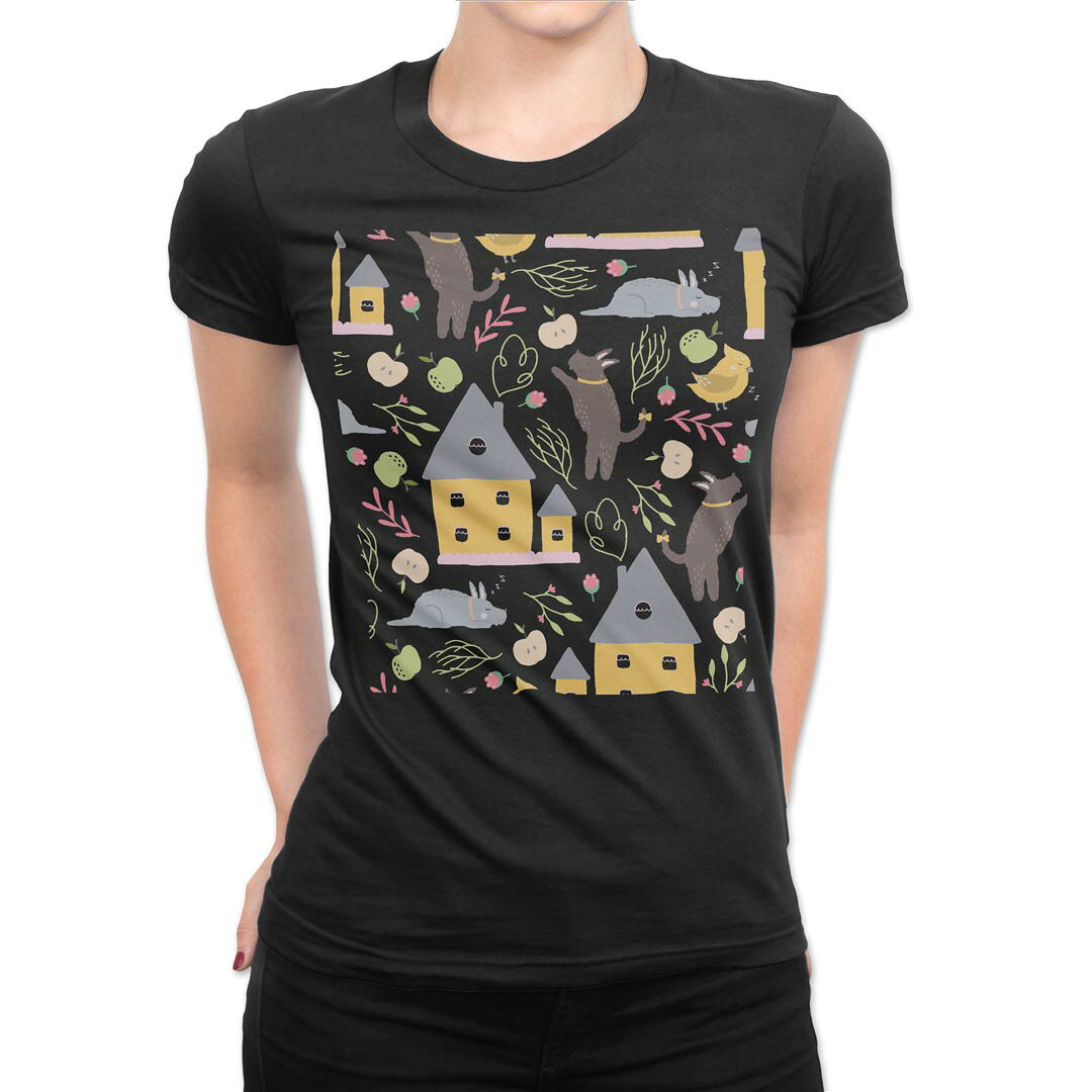tシャツ レディース 半袖 ブラック 黒 デザイン M L Tシャツ ティーシャツ T shirt 050214 kabekore-11277892 kabeコレ パッケージ画像