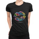 tシャツ レディース 半袖 ブラック 黒 デザイン M L Tシャツ ティーシャツ T shirt 006165 カラフル 唇