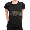 tシャツ レディース 半袖 ブラック 黒 デザイン M L Tシャツ ティーシャツ T shirt 006336 サイ 動物 花