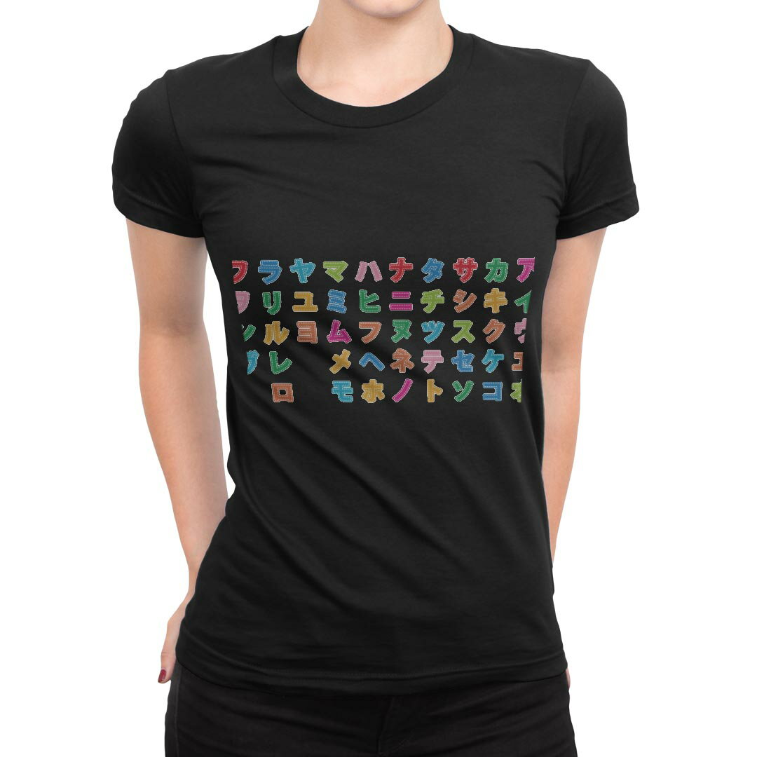 tシャツ レディース 半袖 ブラック 黒 デザイン M L Tシャツ ティーシャツ T shirt 006733 文字　カラフル　カタカナ