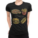 tシャツ レディース 半袖 ブラック 黒 デザイン M L Tシャツ ティーシャツ T shirt 007469 フード 食べ物 イラスト ピザ