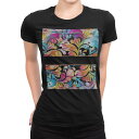 tシャツ レディース 半袖 ブラック 黒 デザイン M L Tシャツ ティーシャツ T shirt 007648 植物 カラフル レインボー