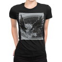 tシャツ レディース 半袖 ブラック 黒 デザイン M L Tシャツ ティーシャツ T shirt 007919 インク ペンキ 黒 ブラック 羽根