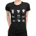 tシャツ レディース 半袖 ブラック 黒 デザイン M L Tシャツ ティーシャツ T shirt 008148 コック 白黒 フォーク 料理