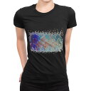 tシャツ レディース 半袖 ブラック 黒 デザイン M L Tシャツ ティーシャツ T shirt 008597 インク 青 ブルー 模様 ペンキ
