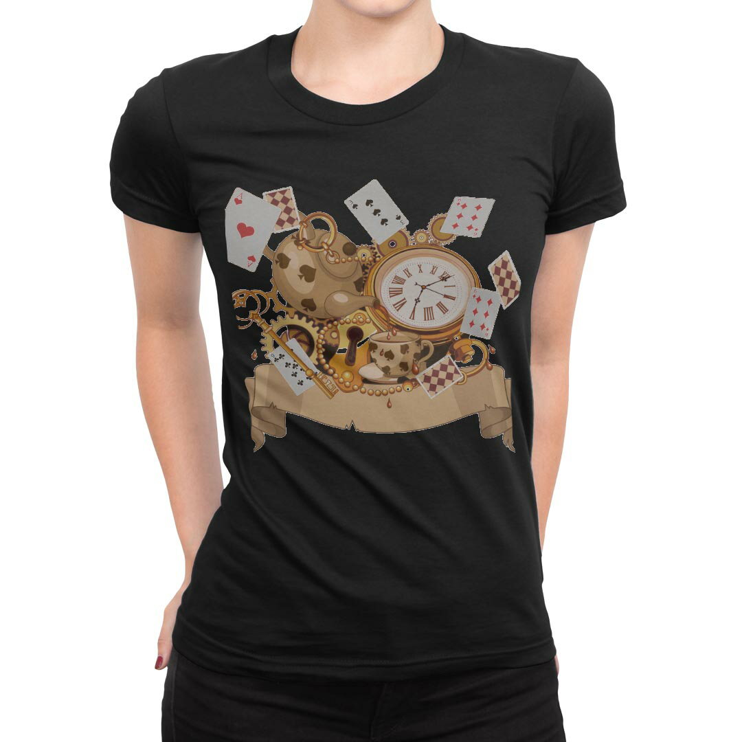 tシャツ レディース 半袖 ブラック 黒 デザイン M L Tシャツ ティーシャツ T shirt 009263 トランプ　ハート　アンティーク