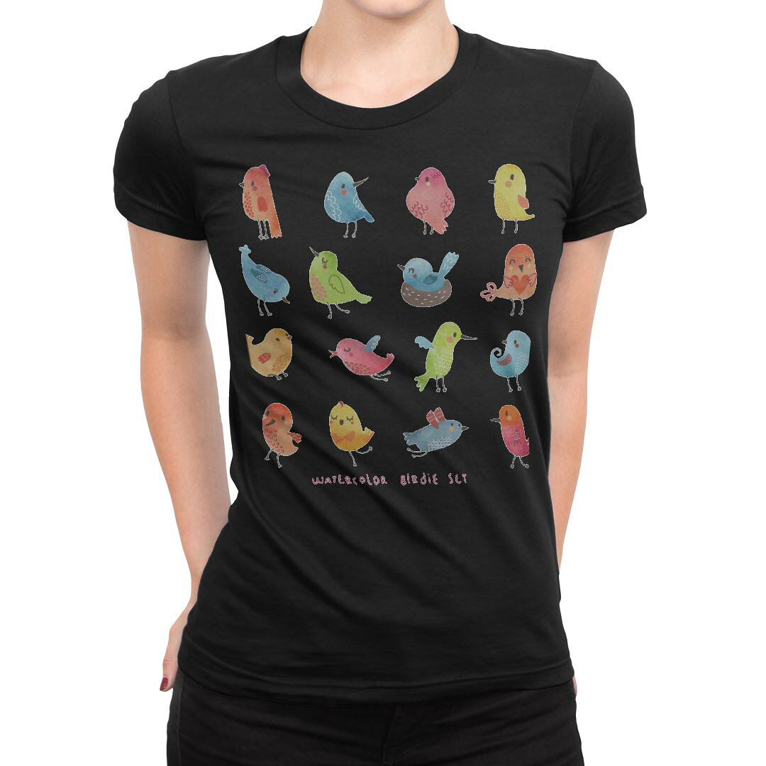 tシャツ レディース 半袖 ブラック 黒 デザイン M L Tシャツ ティーシャツ T shirt 009630 鳥　キャラクター　動物 kabekore-11275786 kabeコレ パッケージ画像