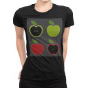 tシャツ レディース 半袖 ブラック 黒 デザイン M L Tシャツ ティーシャツ T shirt 009688 りんご 赤 緑