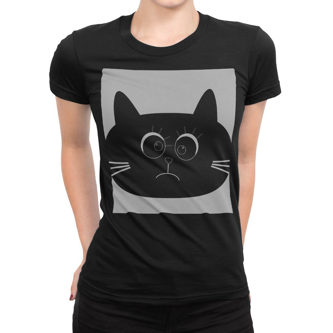 tシャツ レディース 半袖 ブラック 黒 デザイン M L Tシャツ ティーシャツ T shirt 010392 動物　猫　シンプル