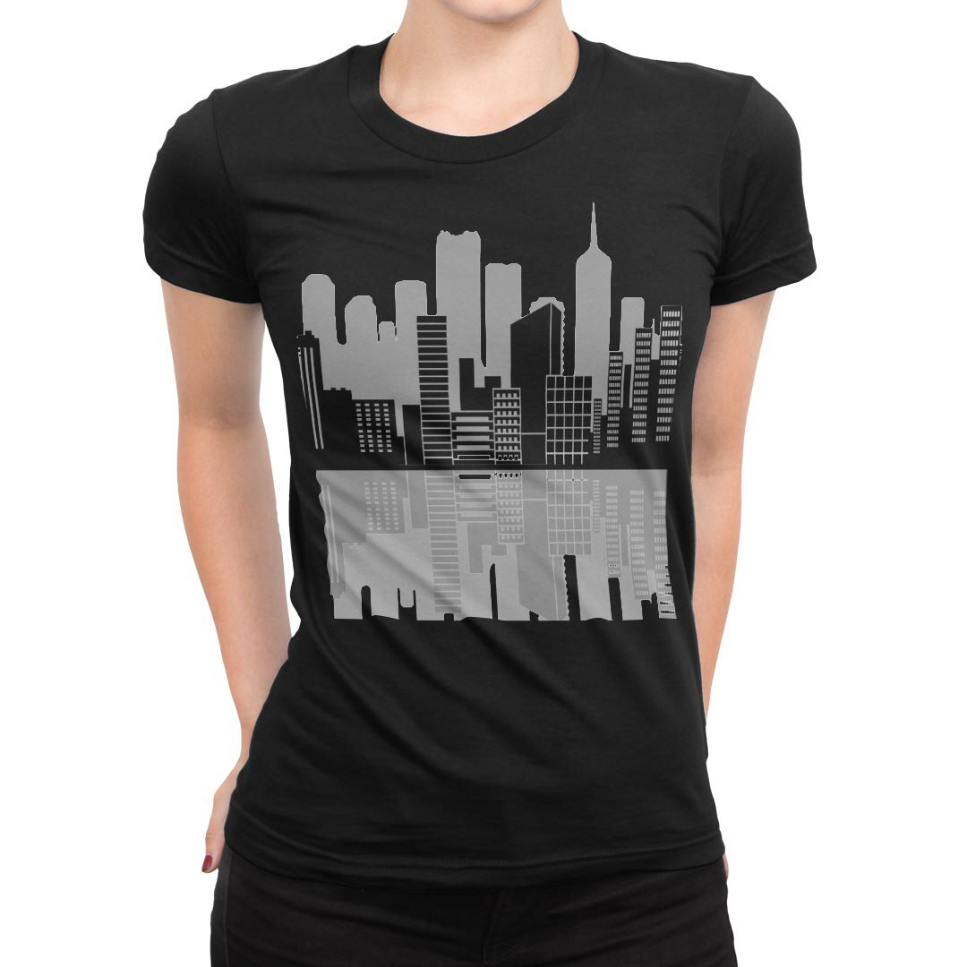 tシャツ レディース 半袖 ブラック 黒 デザイン M L Tシャツ ティーシャツ T shirt 010954 風景 白 黒