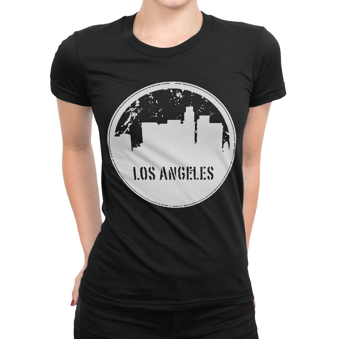 tシャツ レディース 半袖 ブラック 黒 デザイン M L Tシャツ ティーシャツ T shirt 011196 ロサンゼルス　外国　ビンテージ