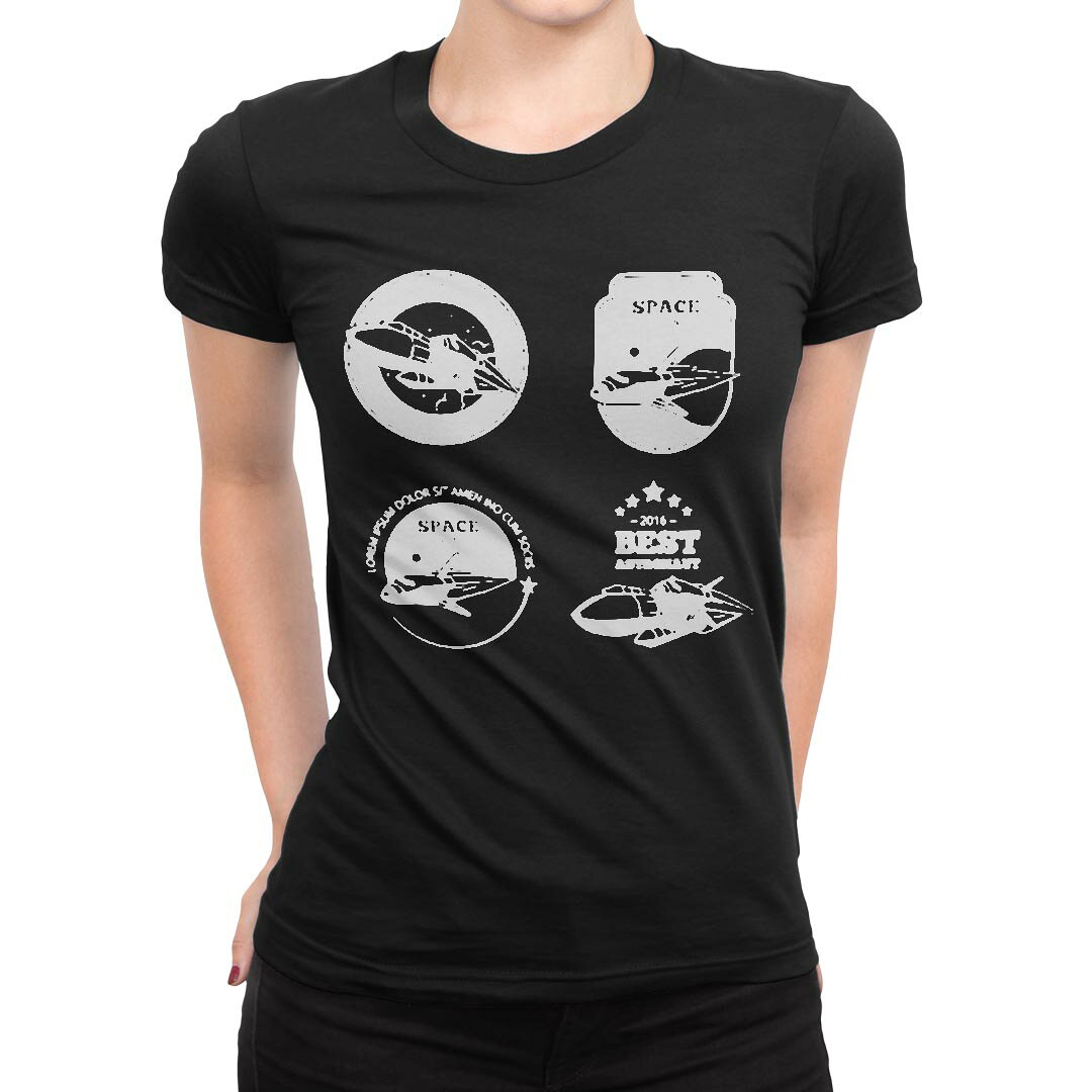 tシャツ レディース 半袖 ブラック 黒 デザイン M L Tシャツ ティーシャツ T shirt 011351 宇宙　ロケット　宇宙船 kabekore-11282966 kabeコレ パッケージ画像
