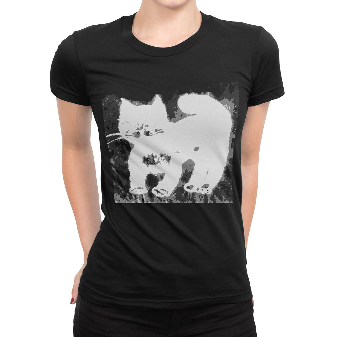 tシャツ レディース 半袖 ブラック 黒 デザイン M L Tシャツ ティーシャツ T shirt 011437 動物　猫　アニマル kabekore-11275711 kabeコレ パッケージ画像
