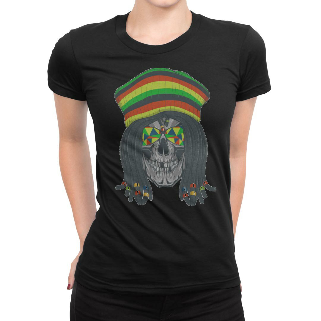 tシャツ レディース 半袖 ブラック 黒 デザイン M L Tシャツ ティーシャツ T shirt 011717 骸骨　ドクロ　レゲエ