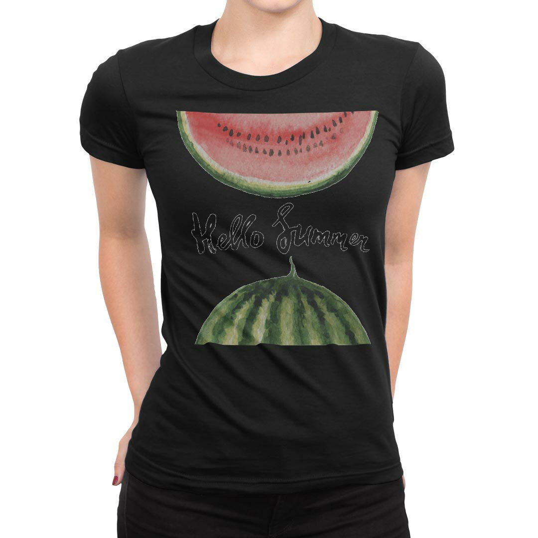tシャツ レディース 半袖 ブラック 黒 デザイン M L Tシャツ ティーシャツ T shirt 012062 英語　スイカ　果物