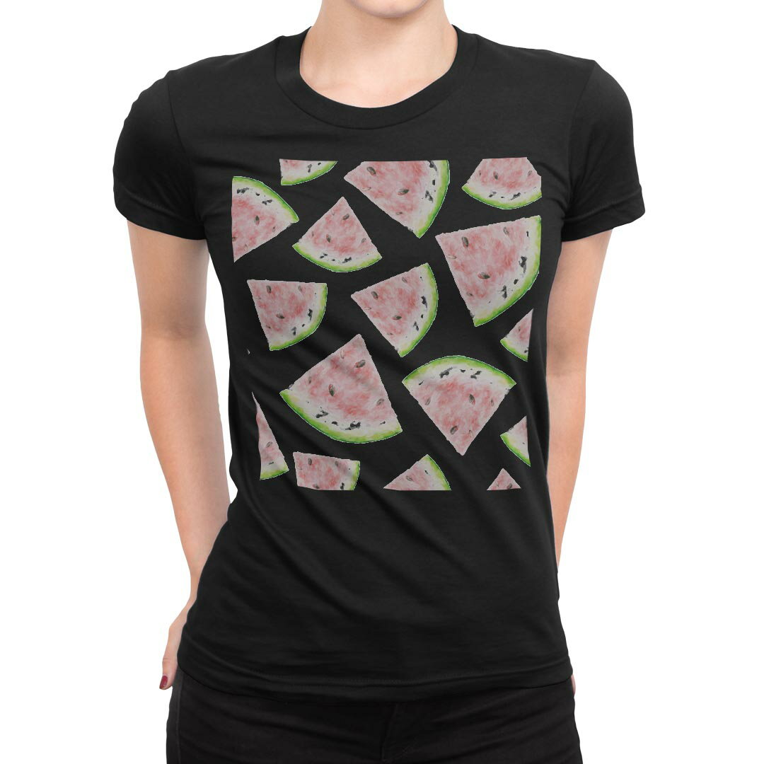 tシャツ レディース 半袖 ブラック 黒 デザイン M L Tシャツ ティーシャツ T shirt 012205 スイカ　果物　夏
