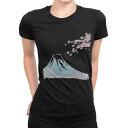 tシャツ レディース 半袖 ブラック 黒 デザイン M L Tシャツ ティーシャツ T shirt 012914 富士山 桜 日本