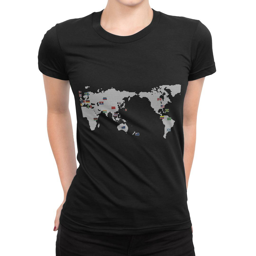 tシャツ レディース 半袖 ブラック 黒 デザイン M L Tシャツ ティーシャツ T shirt 012962 世界地図　地図