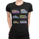 tシャツ レディース 半袖 ブラック 黒 デザイン M L Tシャツ ティーシャツ T shirt 013206 乗り物 救急車 パトカー