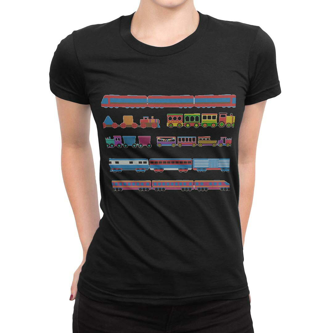 tシャツ レディース 半袖 ブラック 黒 デザイン M L Tシャツ ティーシャツ T shirt 013251 乗り物　電車 kabekore-11281164 kabeコレ パッケージ画像
