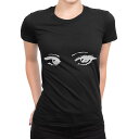 tシャツ レディース 半袖 ブラック 黒 デザイン M L Tシャツ ティーシャツ T shirt 013260 目 モノトーン メイク