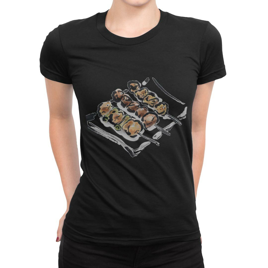 tシャツ レディース 半袖 ブラック 黒 デザイン M L Tシャツ ティーシャツ T shirt 013302 食べ物　絵..