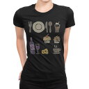 tシャツ レディース 半袖 ブラック 黒 デザイン M L Tシャツ ティーシャツ T shirt 013336 ケーキ ワイン 食べ物