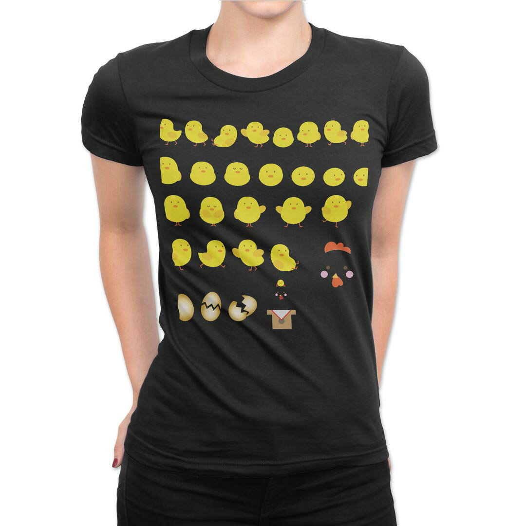 乐天商城 - tシャツ レディース 半袖 ブラック 黒 デザイン M L Tシャツ ティーシャツ T shirt 013344 ひよこ　にわとり　鳥