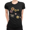 tシャツ レディース 半袖 ブラック 黒 デザイン M L Tシャツ ティーシャツ T shirt 013427 花 花柄 黄色