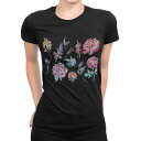tシャツ レディース 半袖 ブラック 黒 デザイン M L Tシャツ ティーシャツ T shirt 013496 花 花柄 水彩