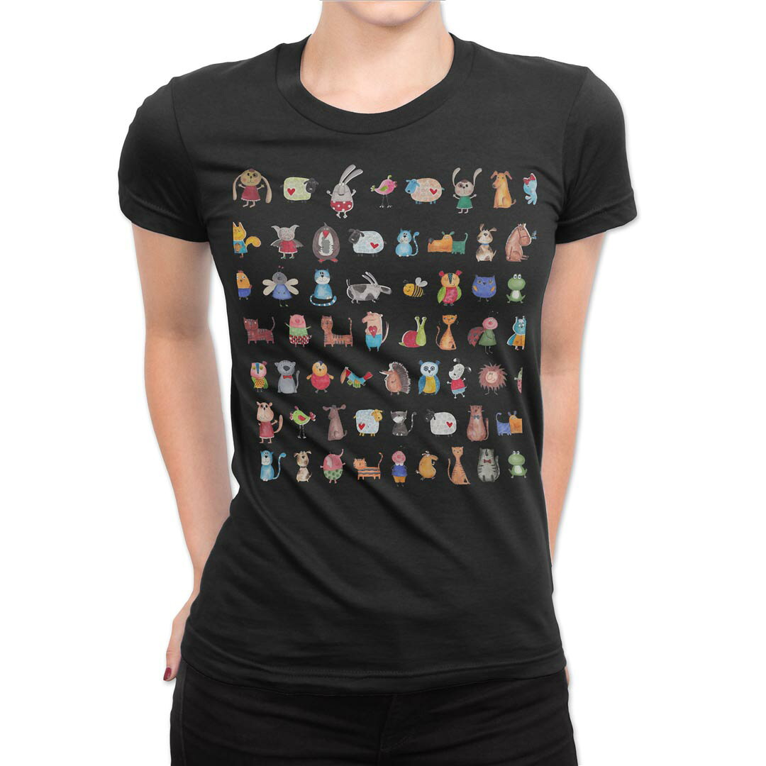 tシャツ レディース 半袖 ブラック 黒 デザイン M L Tシャツ ティーシャツ T shirt 013501 動物　かわいい　イラスト kabekore-11281144 kabeコレ パッケージ画像