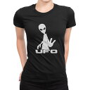 tシャツ レディース 半袖 ブラック 黒 デザイン M L Tシャツ ティーシャツ T shirt 013624 宇宙人 UFO エイリアン